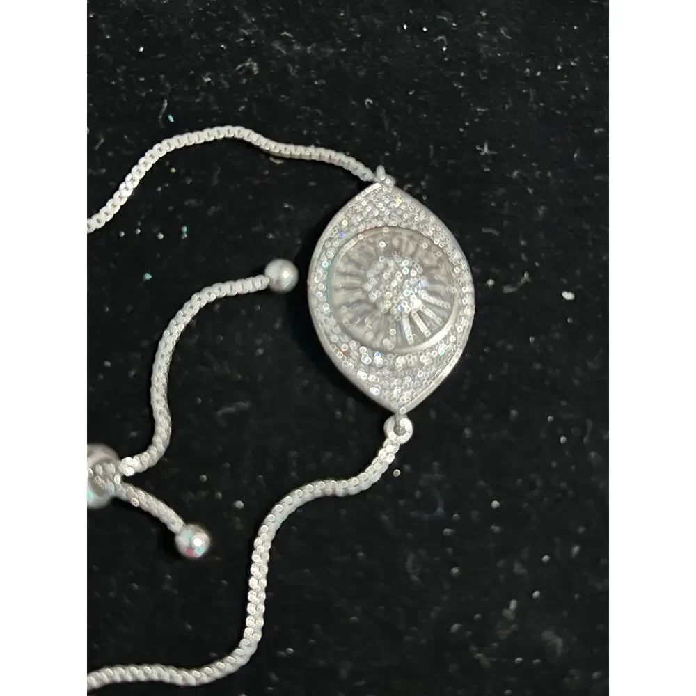 Vintage Rhodium Plated Evil Eye Bracelet 30 Inch Protection Charm Jewelry